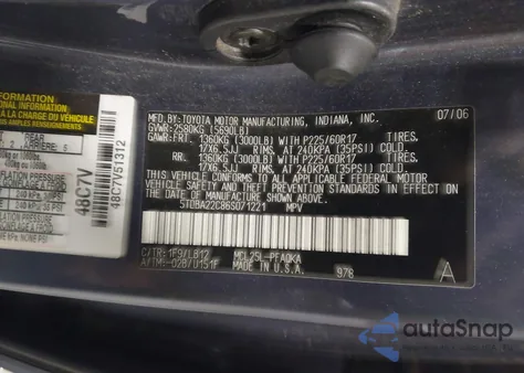 2006 Toyota Sienna Xle Limited из США, поврежденный, VIN 5TDBA22C86S071221